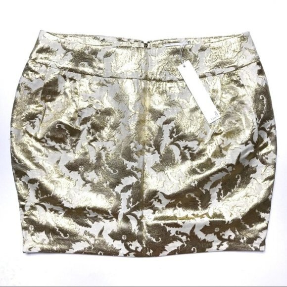 Line & Dot NWT Gold Jacquard Mini Skirt Size Large Coquette Retro Glam NYE - Picture 1 of 5